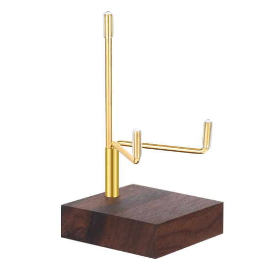 Large Adjustable Metal Arms Display Stand Easel with Walnut Wooden Base