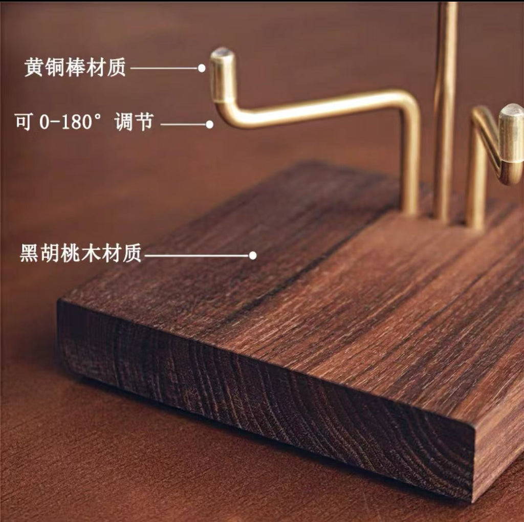 Large Adjustable Metal Arms Display Stand Easel with Walnut Wooden Base